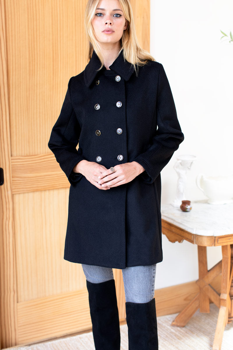 Bon Peacoat - Black Wool Cashmere