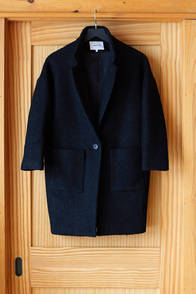 Car Coat - Black Boucle