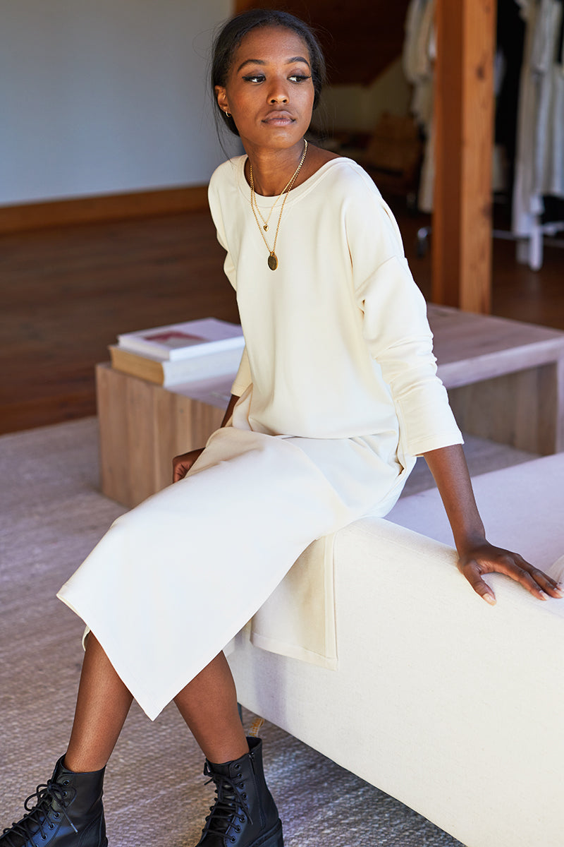 Cozy Midi Dress Crewneck - Ivory Organic