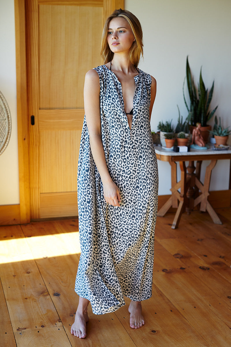 Sleeveless Caftan - Charcoal Leopard