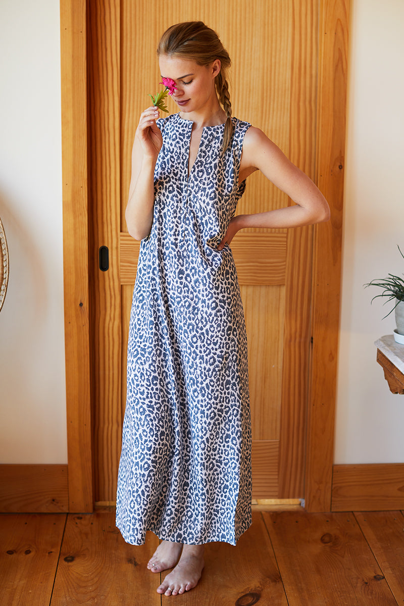 Sleeveless Caftan - Charcoal Leopard