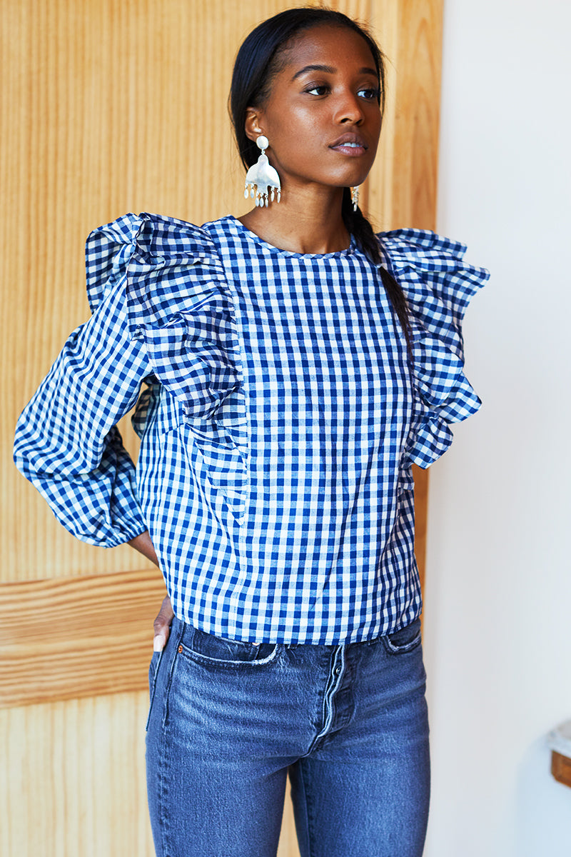 Filipa Blouse - Indigo Gingham