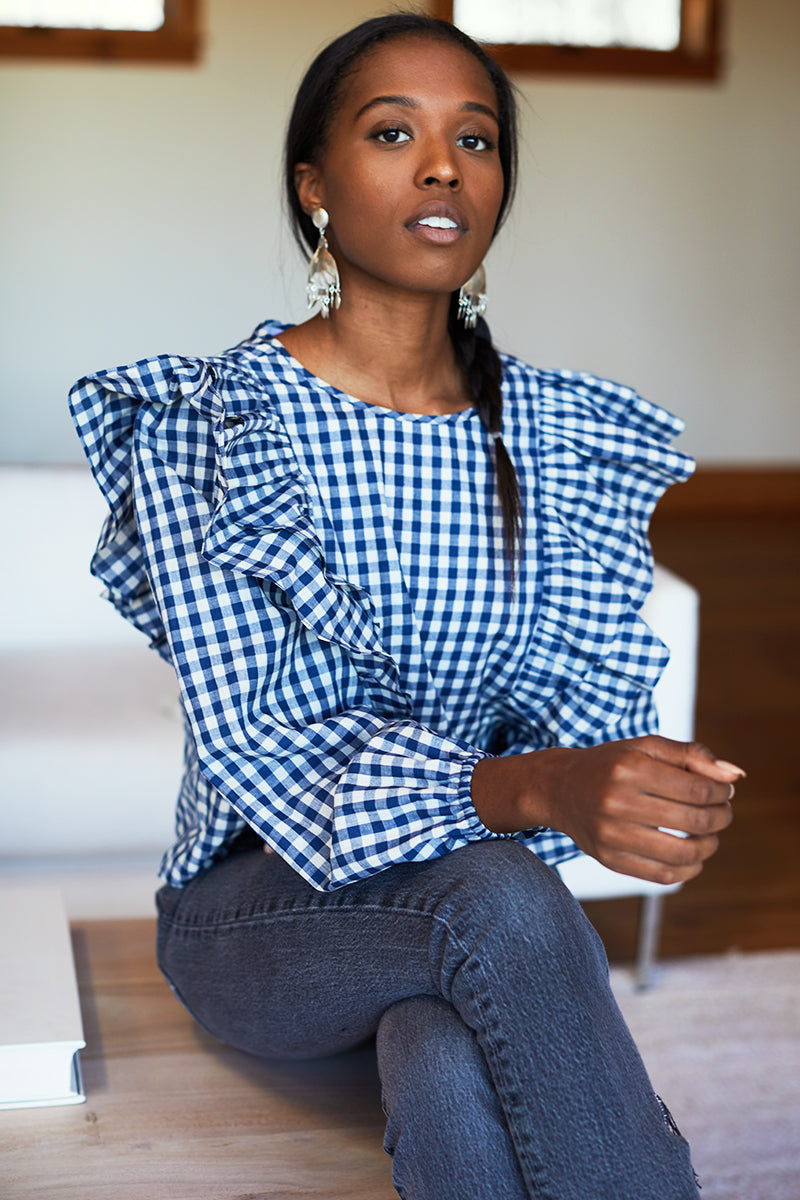 Filipa Blouse - Indigo Gingham