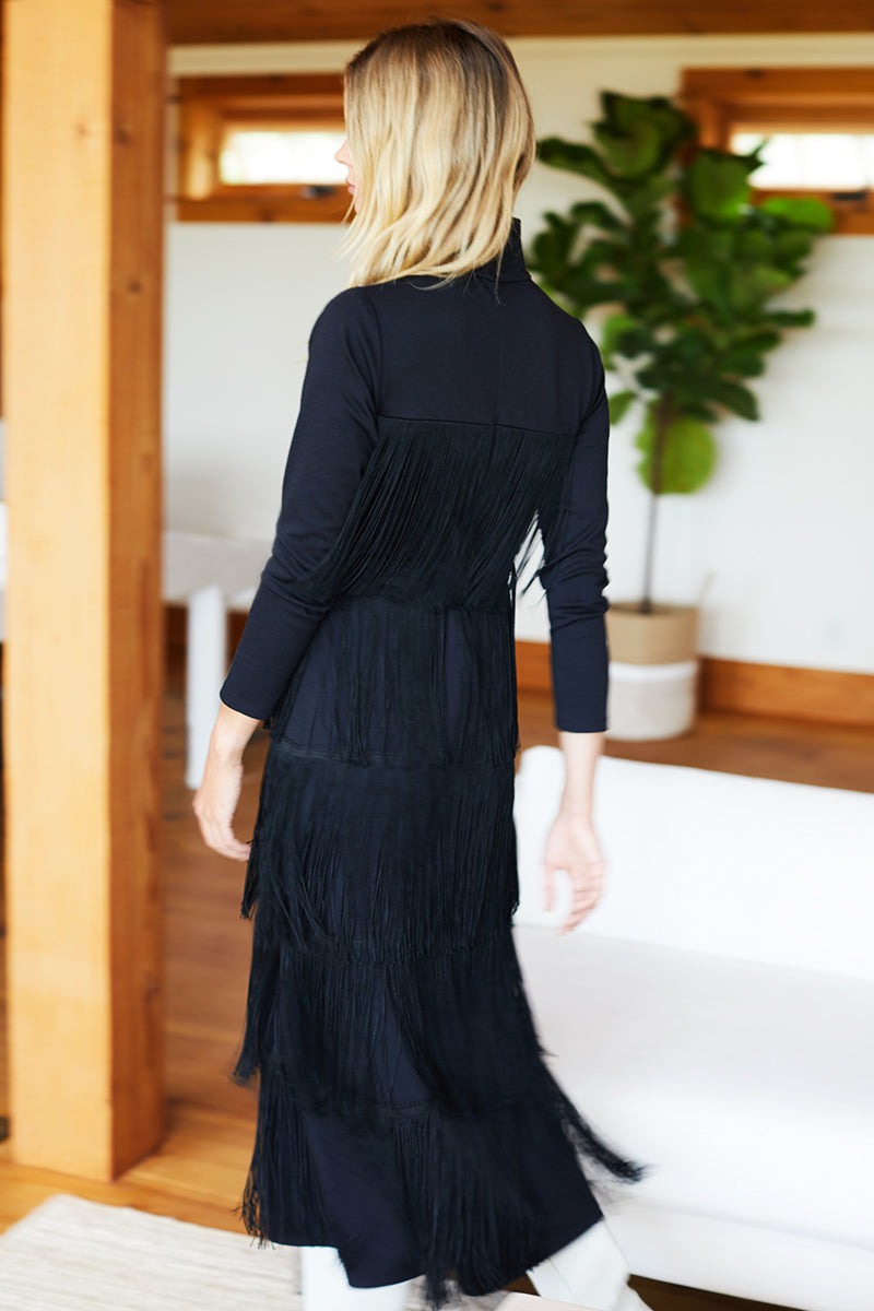 Fringe Midi Dress - Black