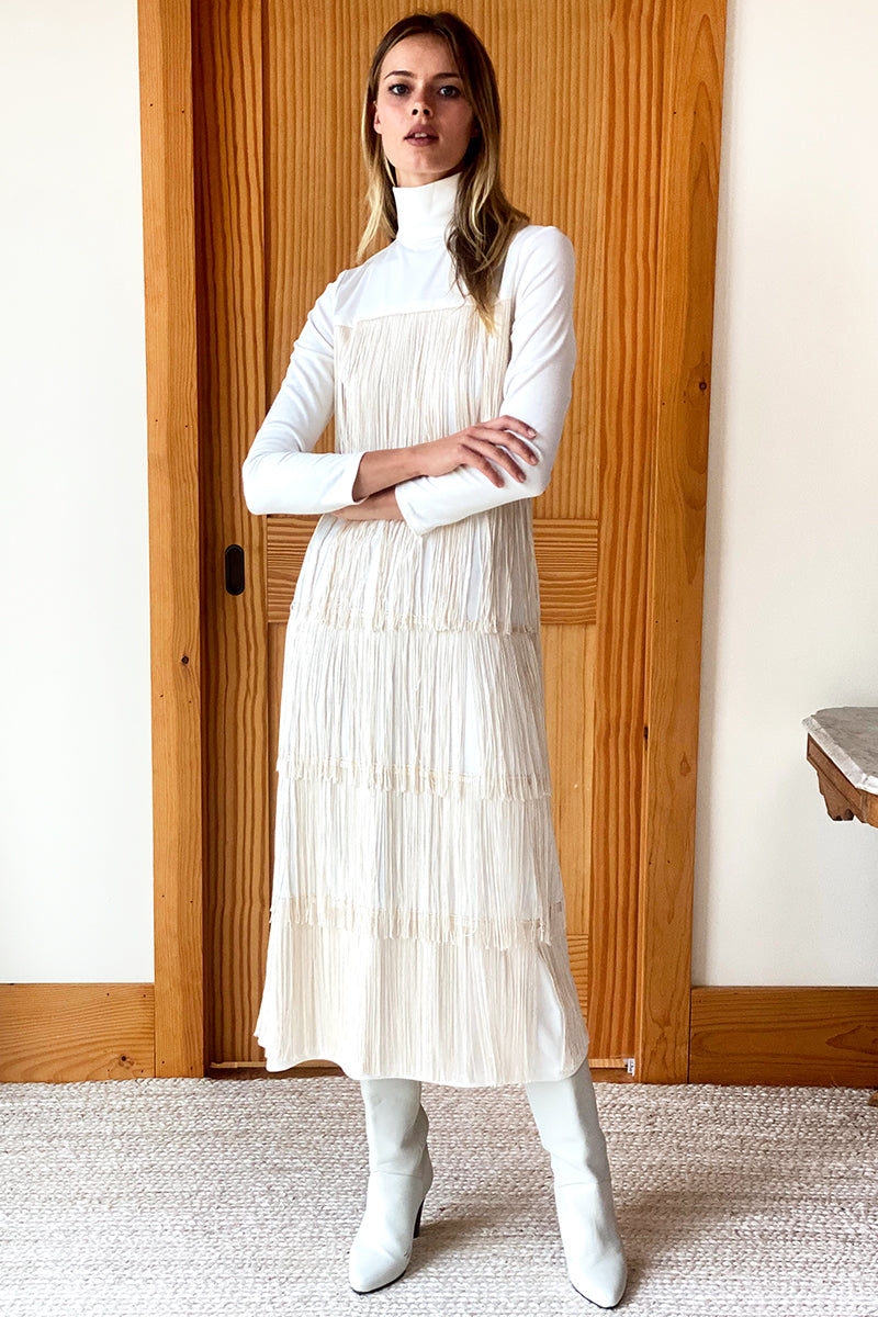 Fringe Midi Dress - Ivory