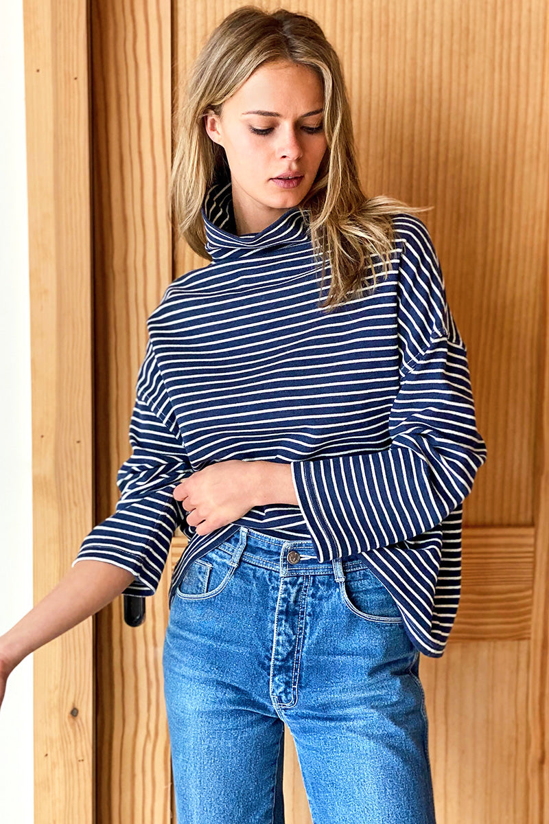 FW23 Funnel Neck Top - Navy Stripe