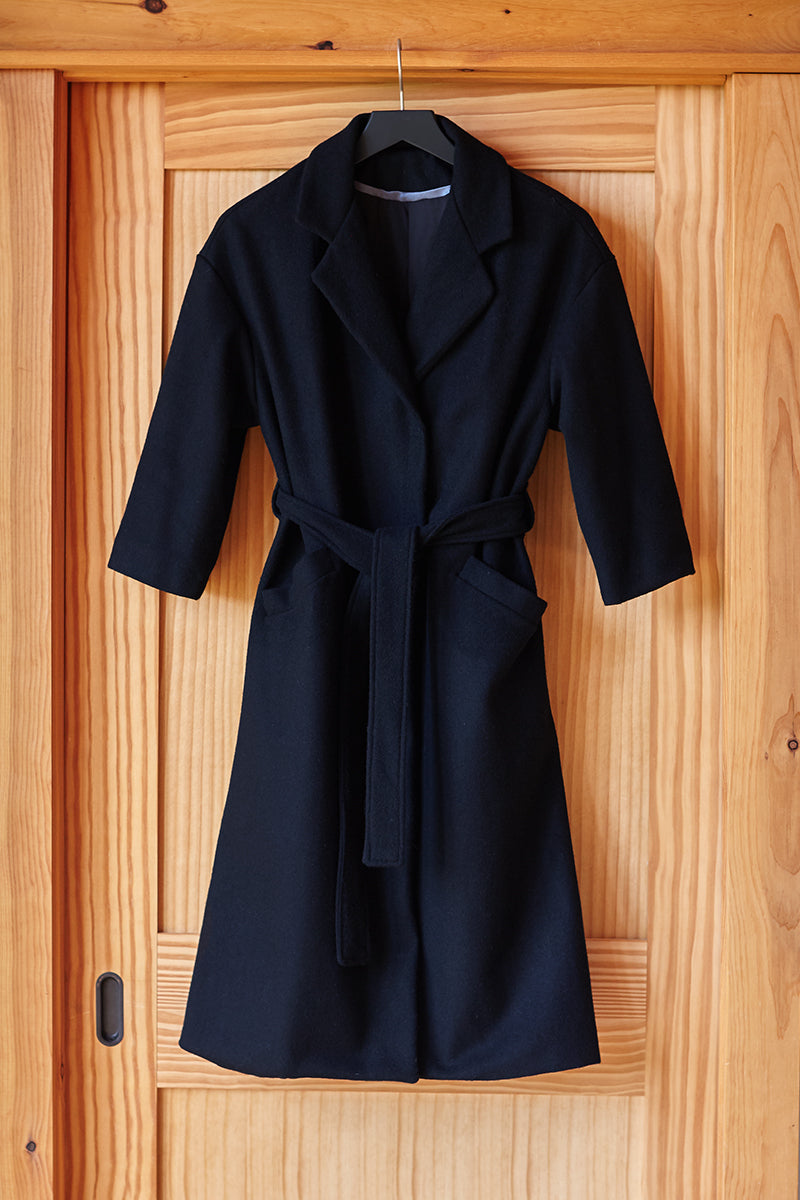 Drop Shoulder Coat - Black Wool