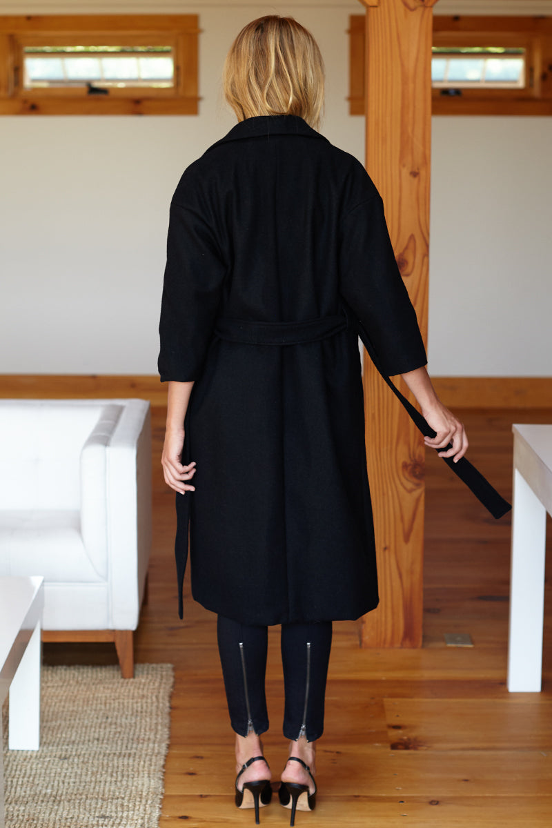 Drop Shoulder Coat - Black Wool