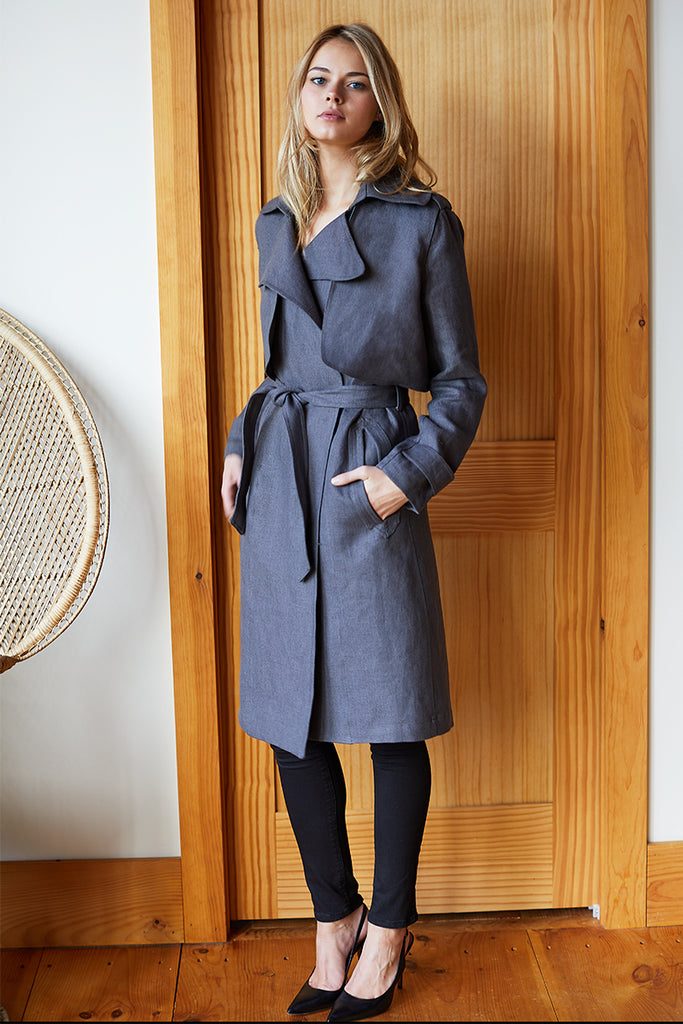 Trench Coat - Charcoal Linen - Emerson Fry