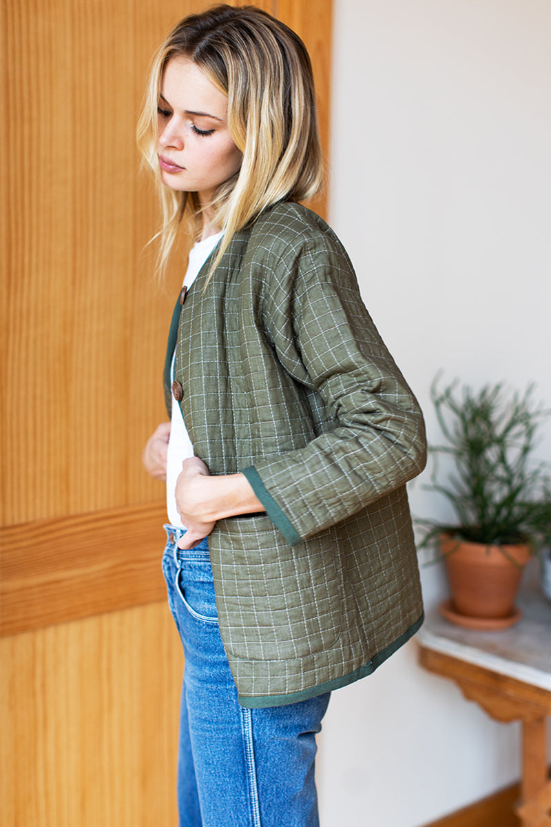 India Quilted Jacket - Moss Organic