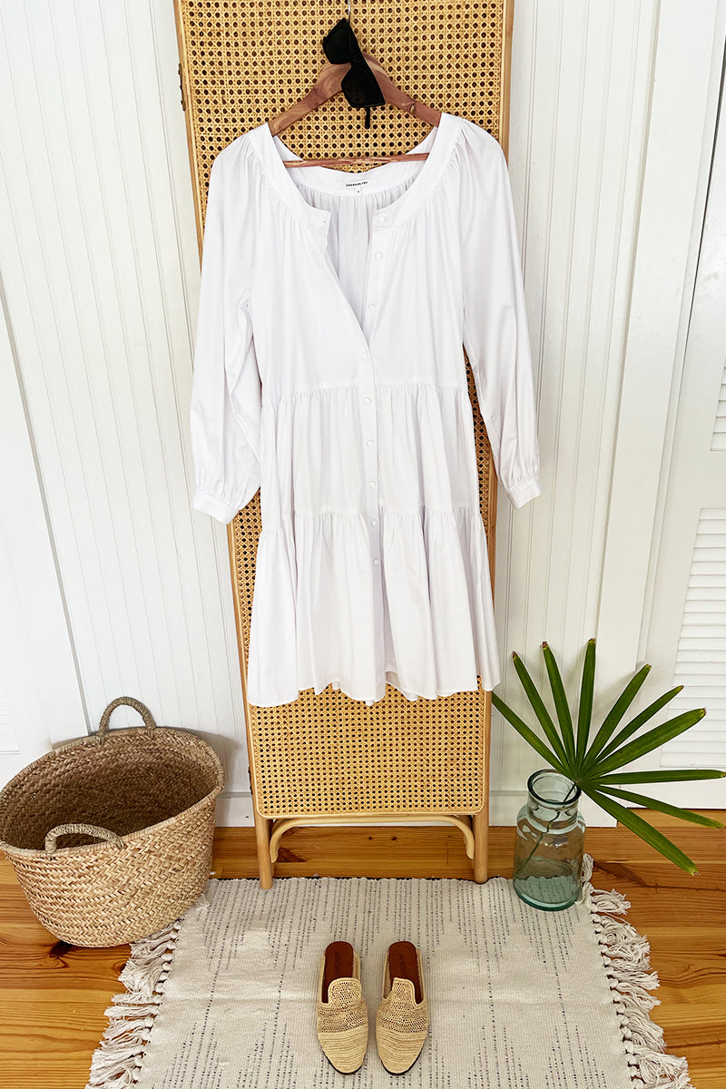 Odette Tier Dress - White Poplin