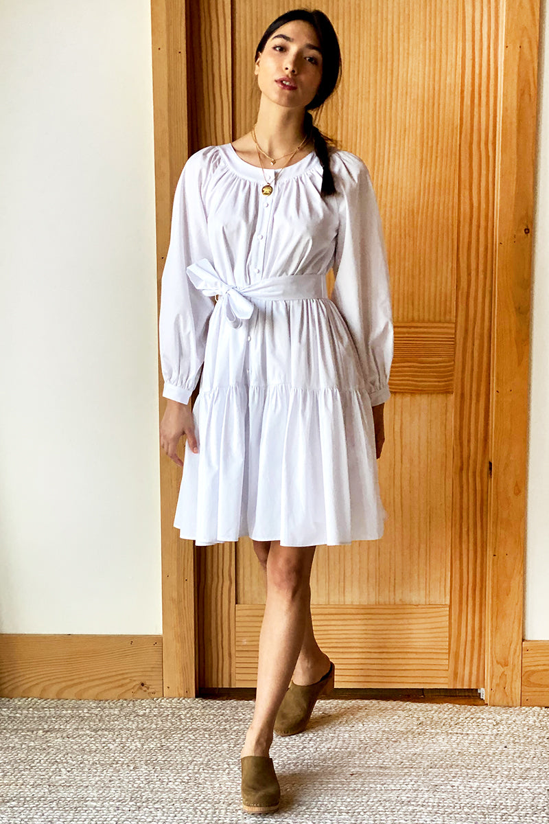 Odette Tier Dress - White Poplin - Emerson Fry