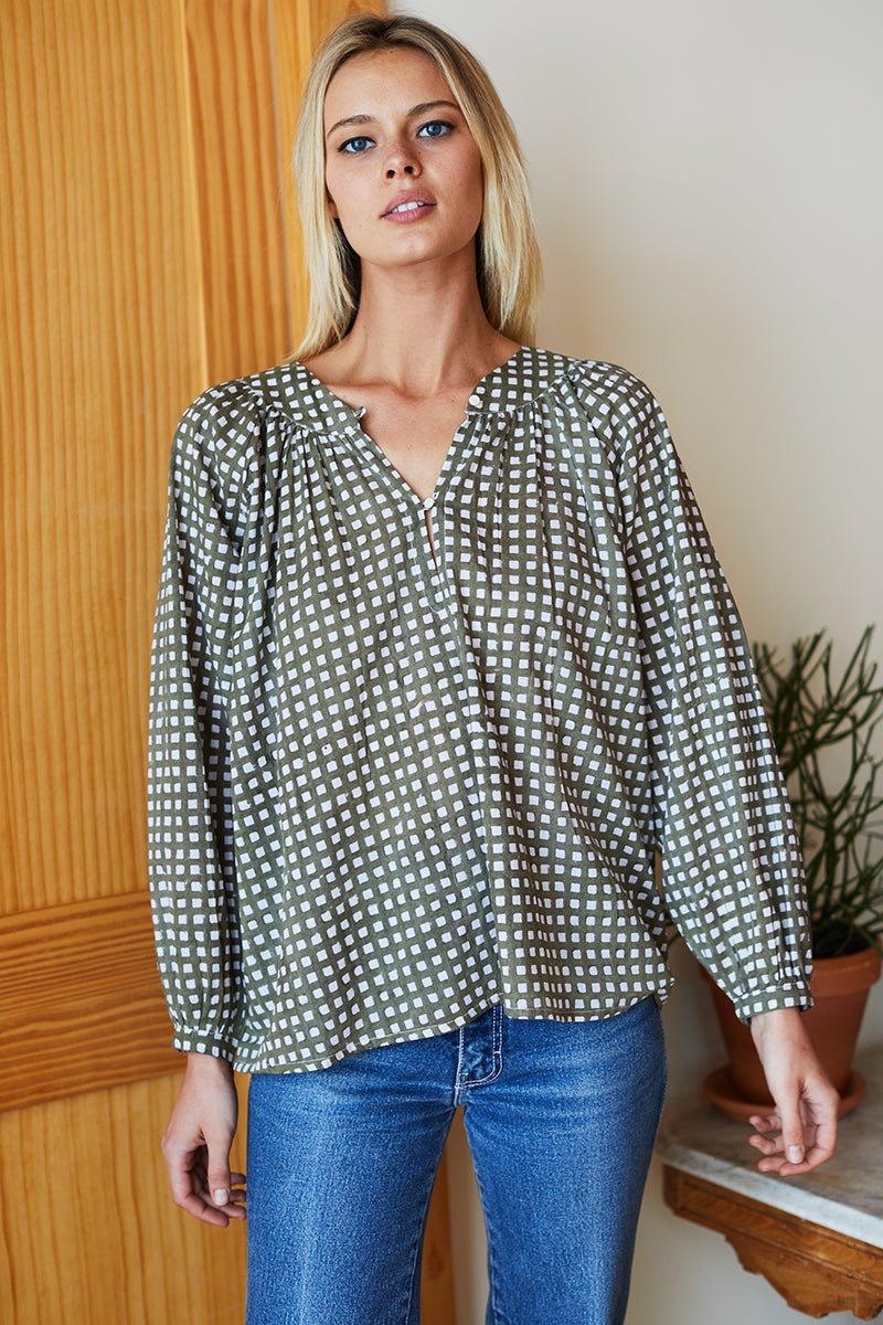 Olympia Shirt - Gingham Moss Organic