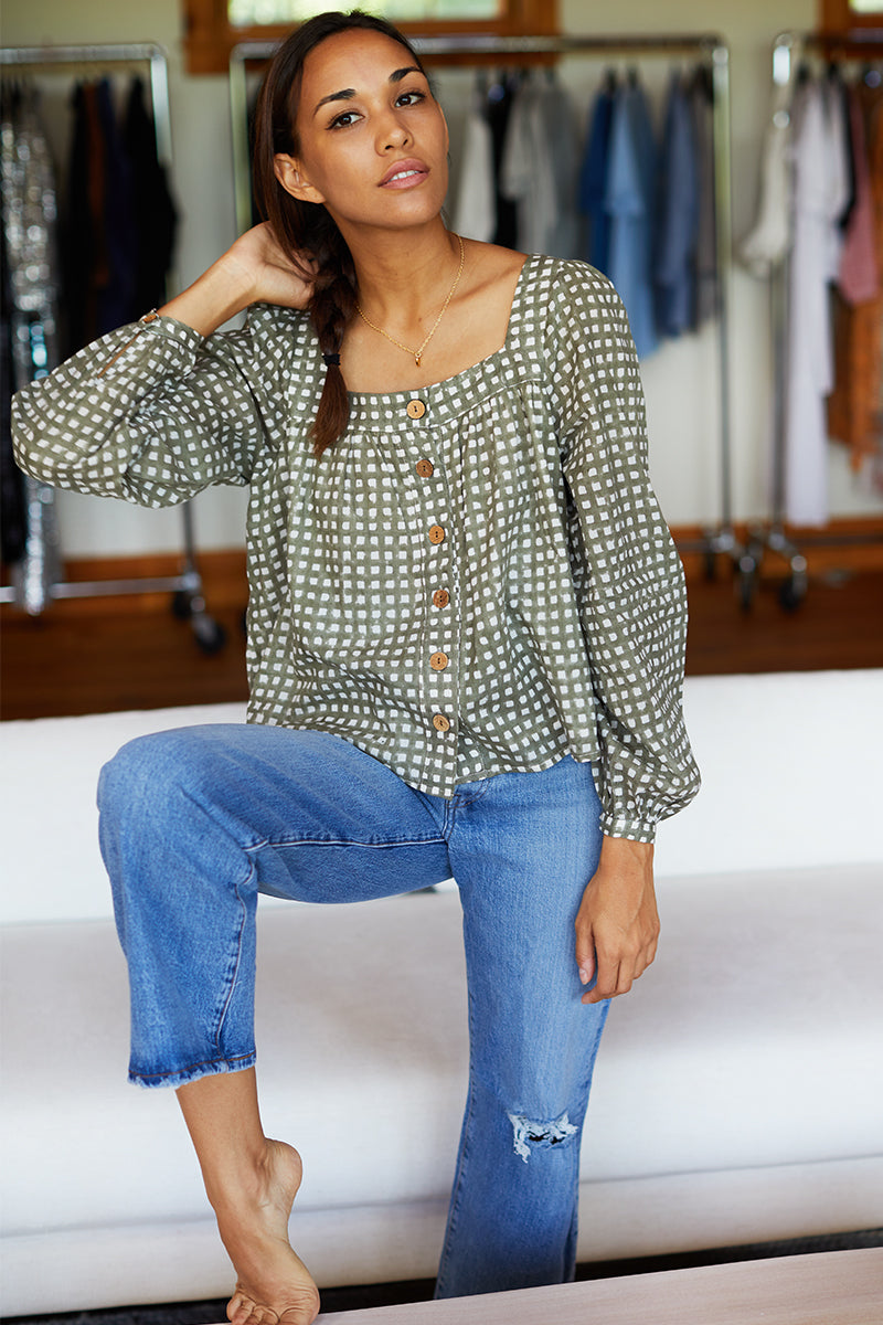 Laurent Blouse - Moss Gingham Organic