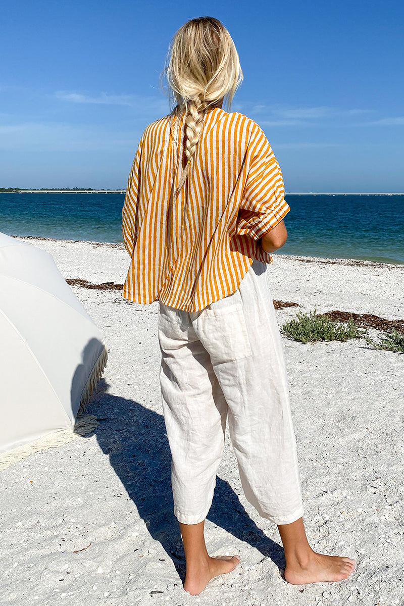 Mandarin Collar Top - Marigold Stripe Organic