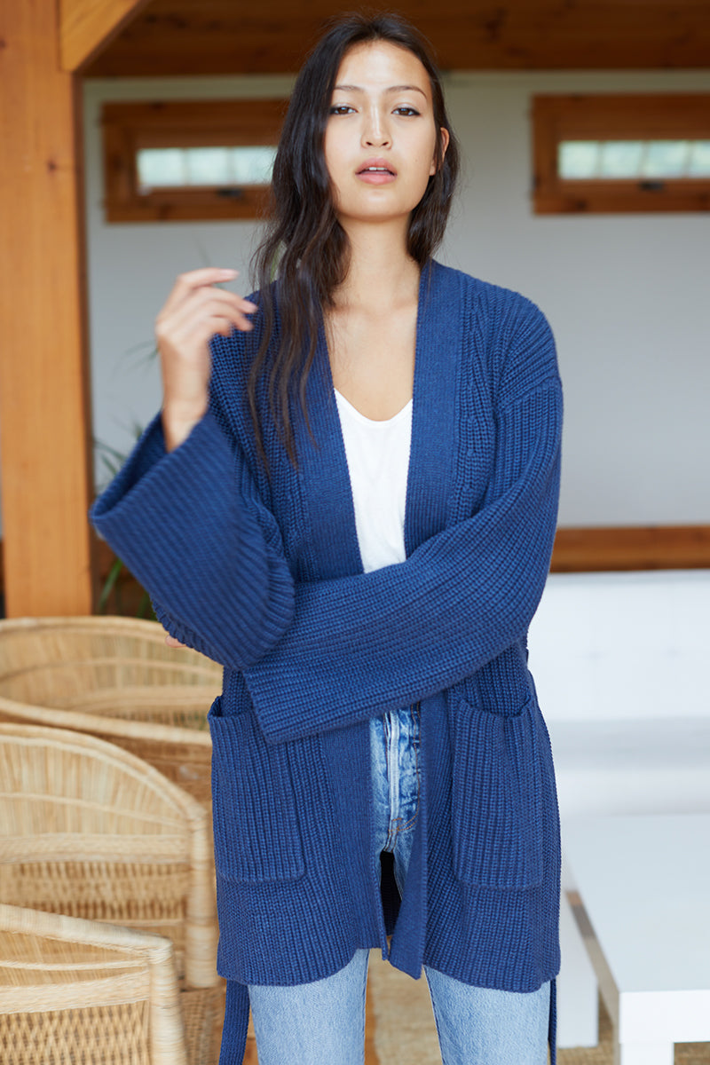 Organic Wrap Sweater Ribbed - Indigo