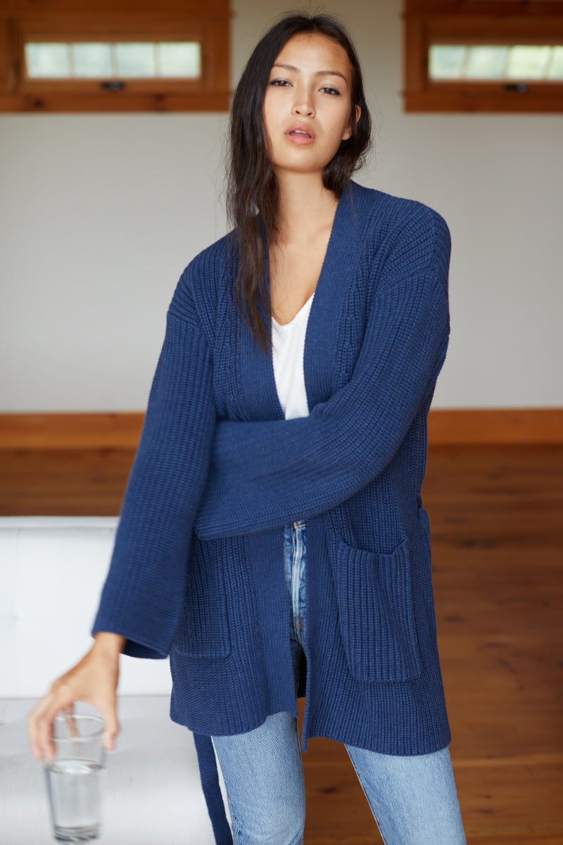 Organic Wrap Sweater Ribbed - Indigo