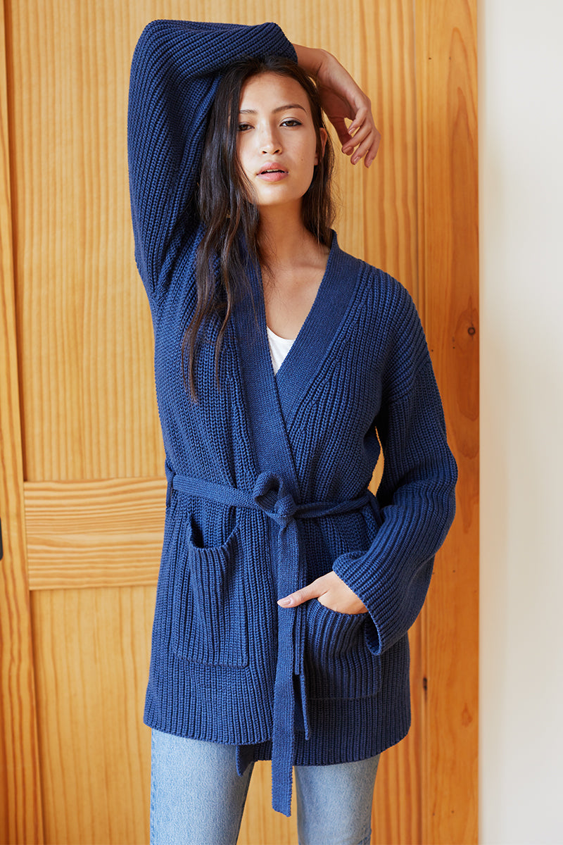 Organic Wrap Sweater Ribbed - Indigo