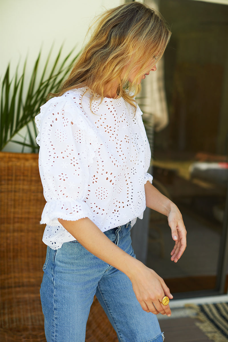 Pearl Blouse - White Eyelet - Emerson Fry