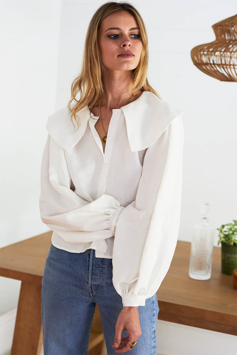 Petra Long Sleeve Blouse - Salt Linen