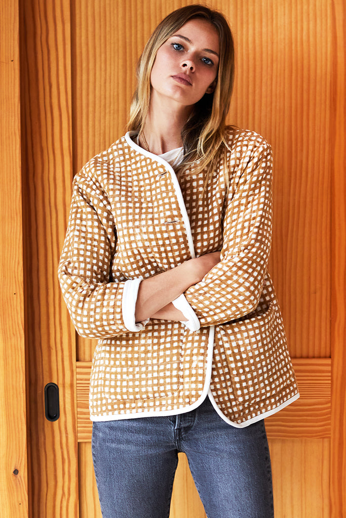 India Quilted Jacket - Ochre Gingham Organic - Emerson Fry