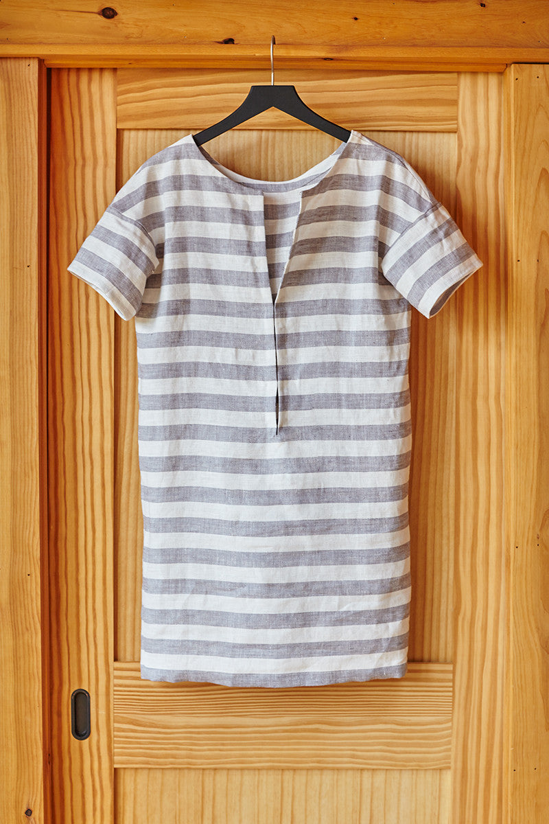 Drop Shoulder Shift - Cloud Grey Stripe