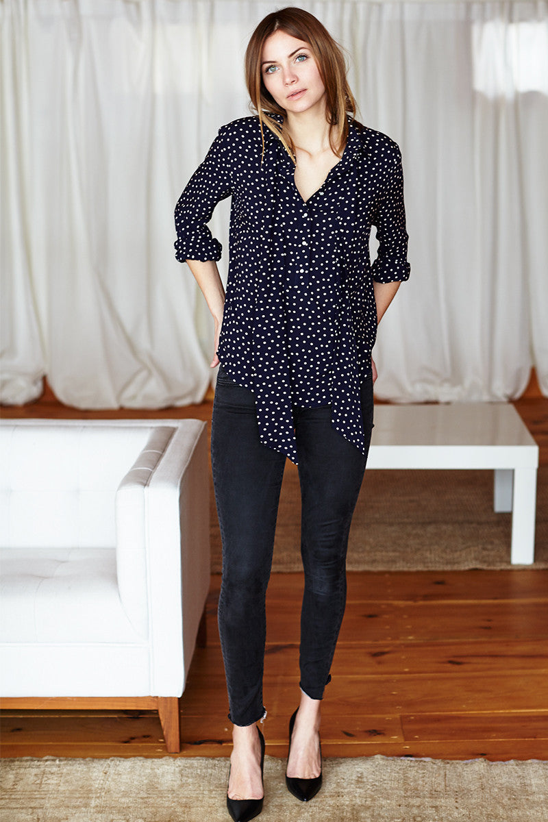 Ribbons Blouse - Navy Dot