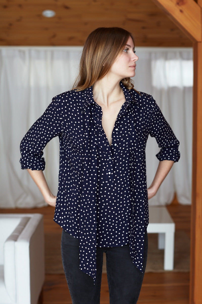 Ribbons Blouse - Navy Dot