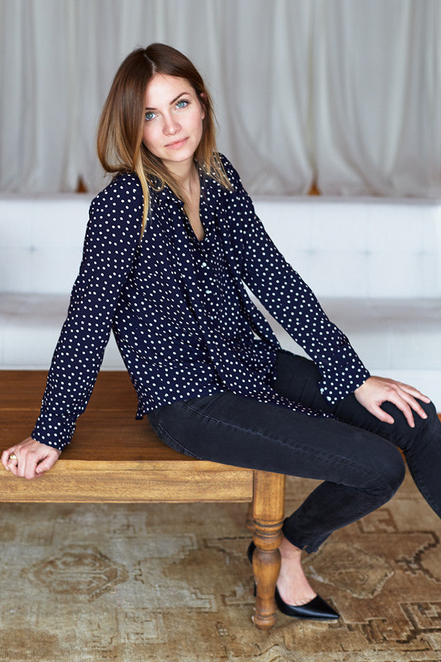 Ribbons Blouse - Navy Dot