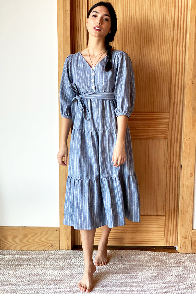 Sawyer Dress - Denim Stripe Hemp Organic