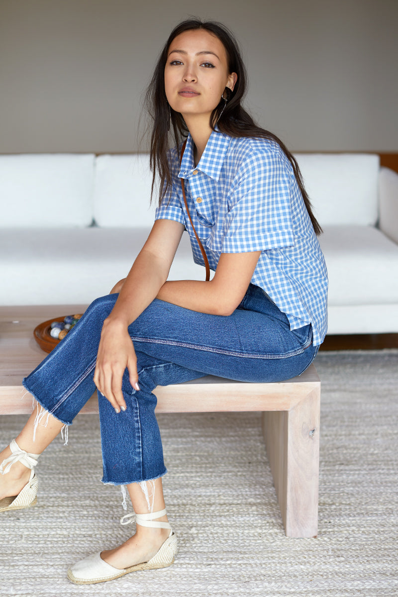 Short Sleeve Utility Shirt - Blue Gingham