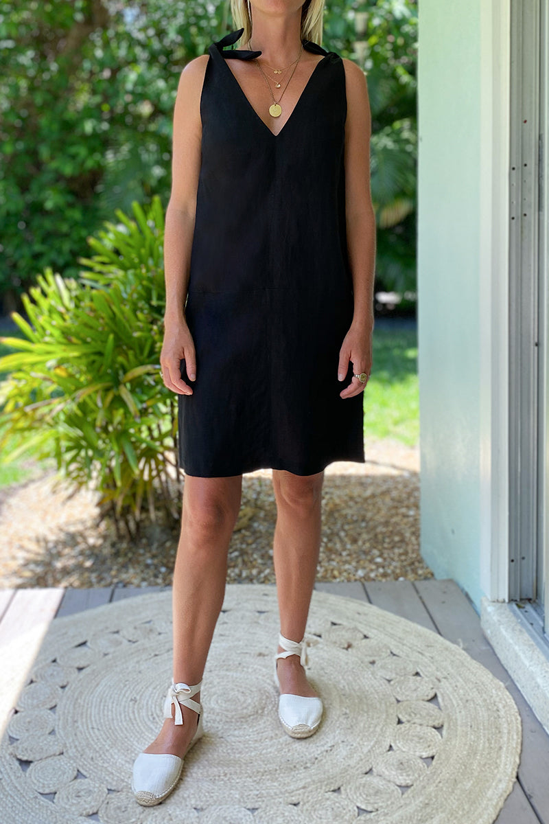 Tie Shoulder Mod Dress - Black