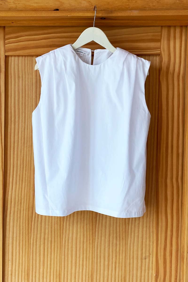 Sleeveless Blouse - White Poplin