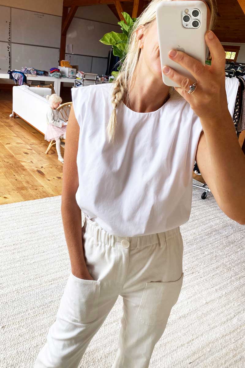 Sleeveless Blouse - White Poplin