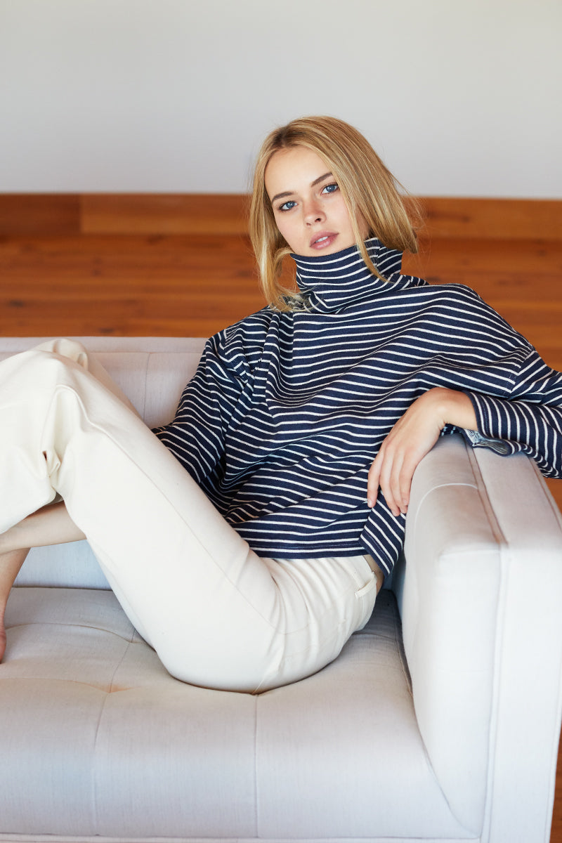 FW23 Funnel Neck Top - Navy Stripe