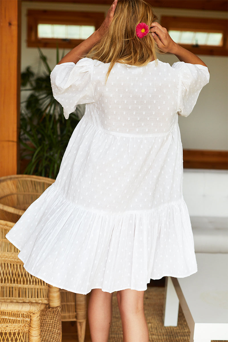 Isla Dress - White Swiss Dot Organic