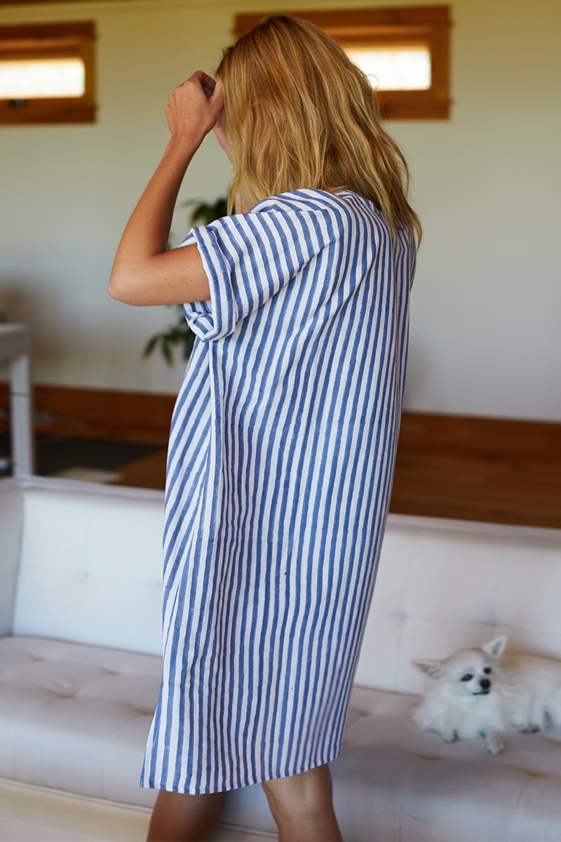 Organic Linen Caftan - Ocean Grey