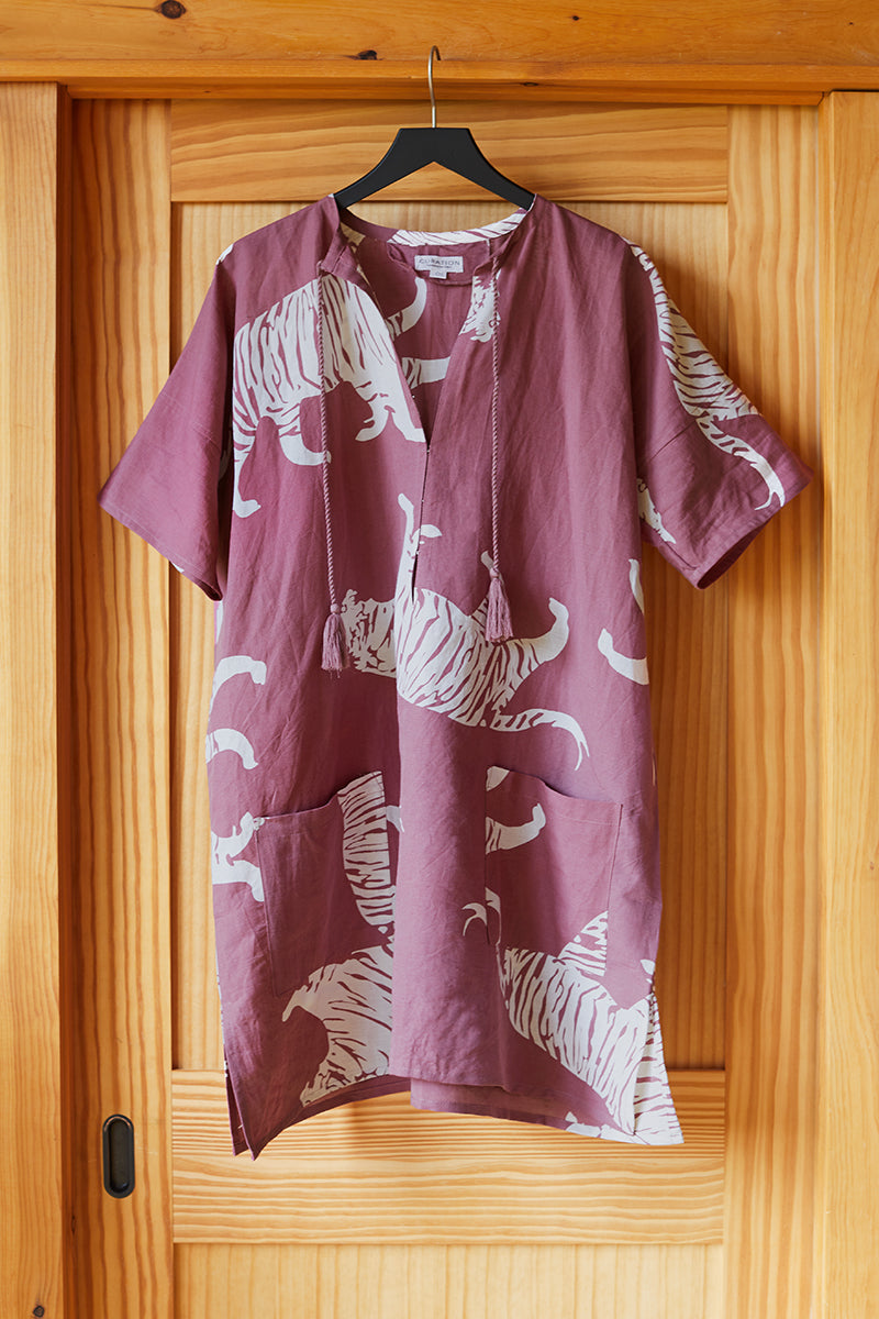 Organic Linen Caftan - Purple Tiger