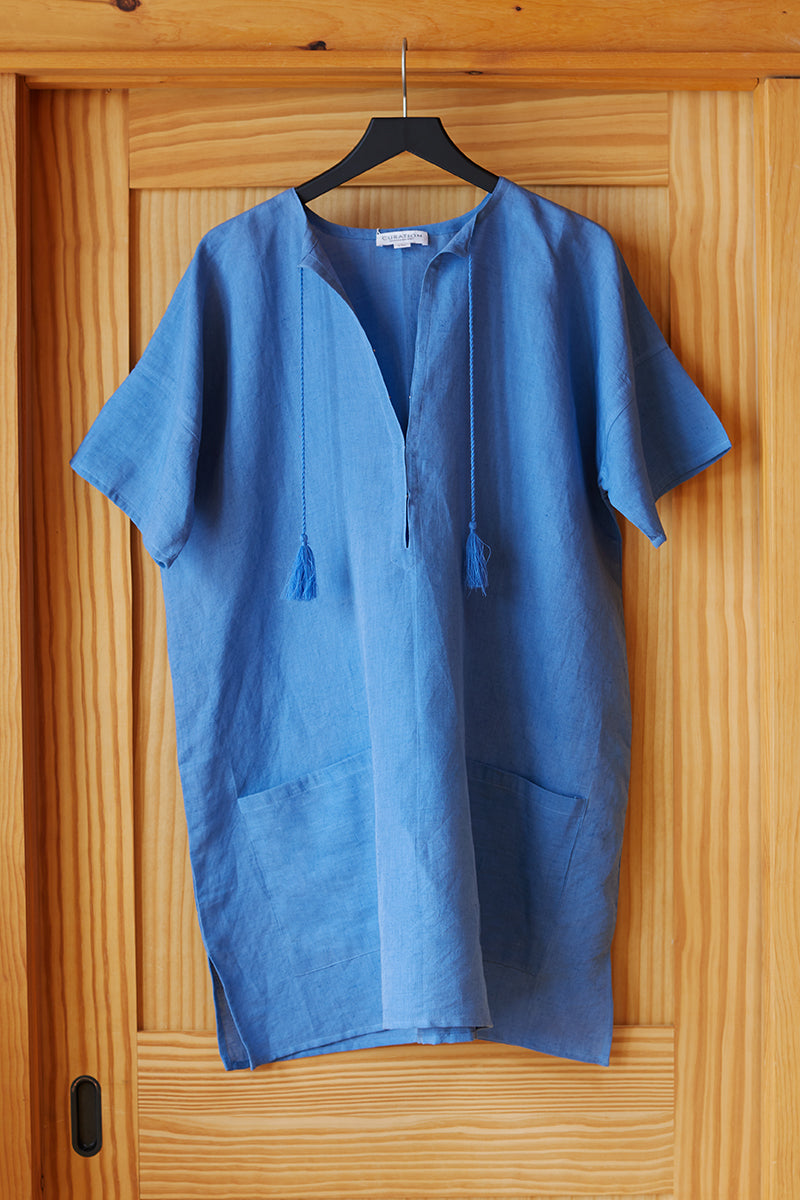 Organic Linen Caftan - Marina Blue