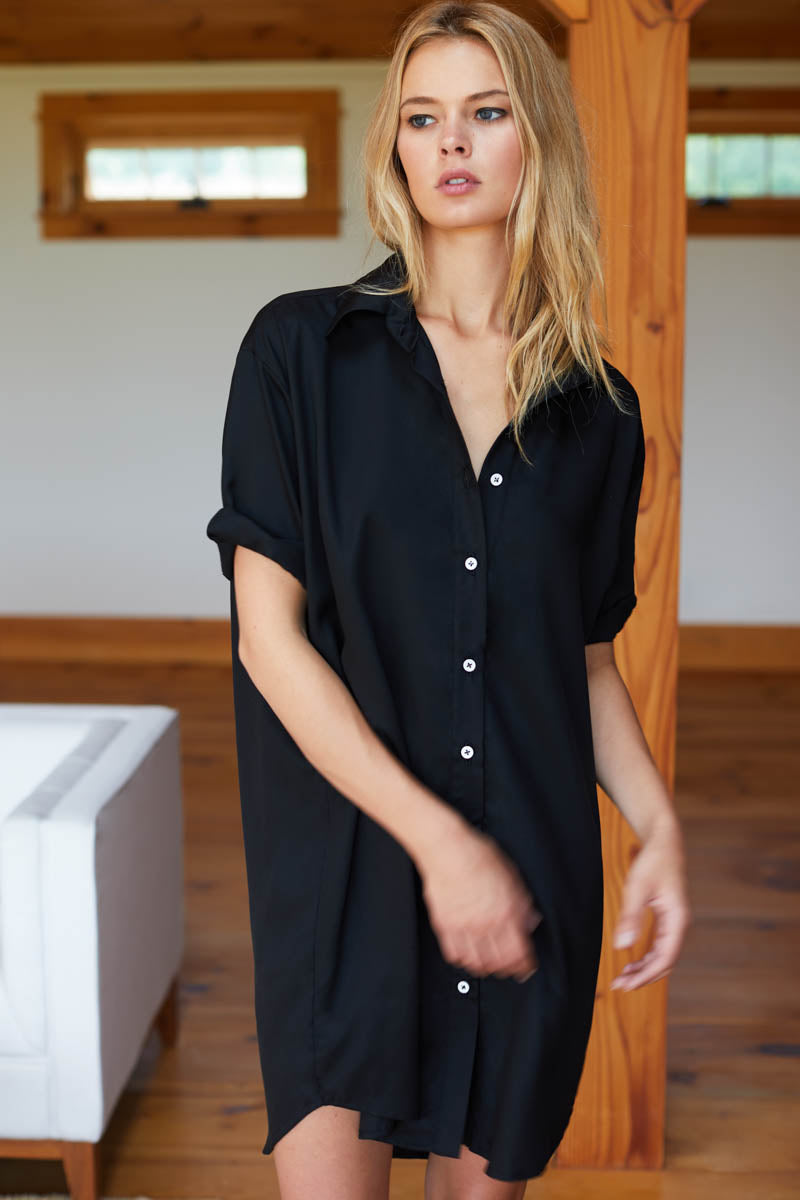 black shirt dress short sleeve