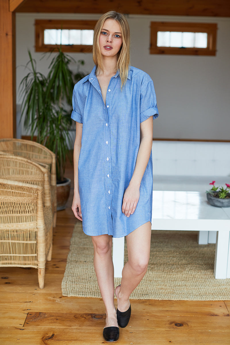 Short Sleeve Shirtdress -  Chambray