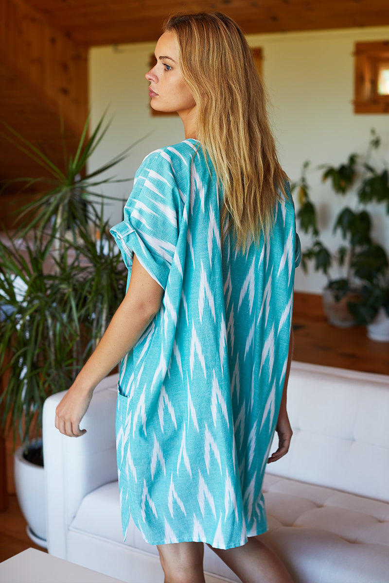 Tassel Caftan - Aqua Ikat