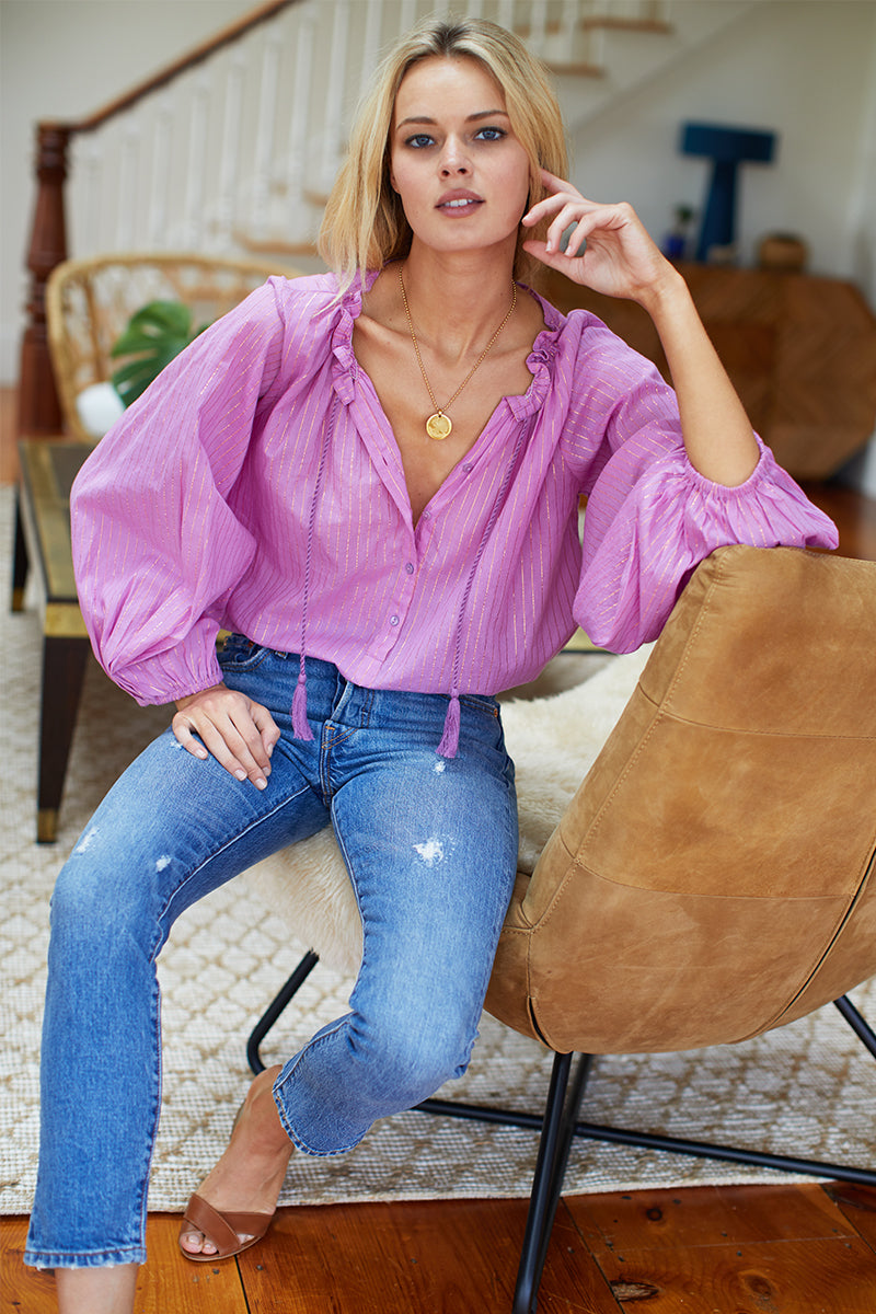 Bardot Top - Pink Lurex