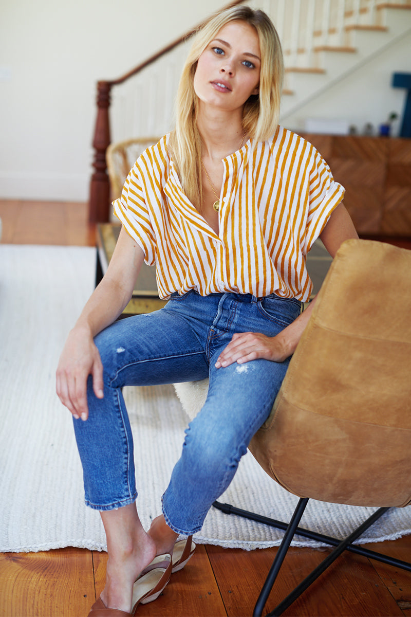 India Button Down - Marigold Stripe