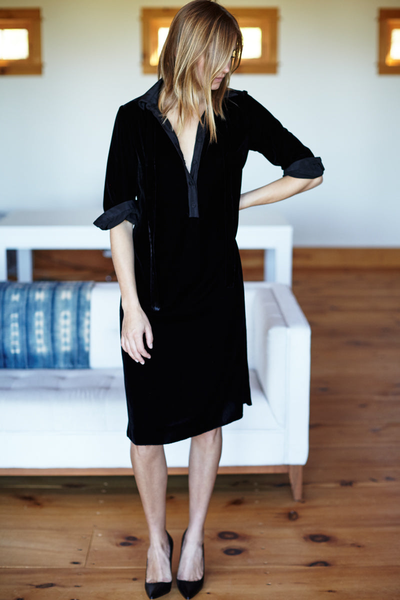 Velvet Shirtdress - Black Silk Velvet