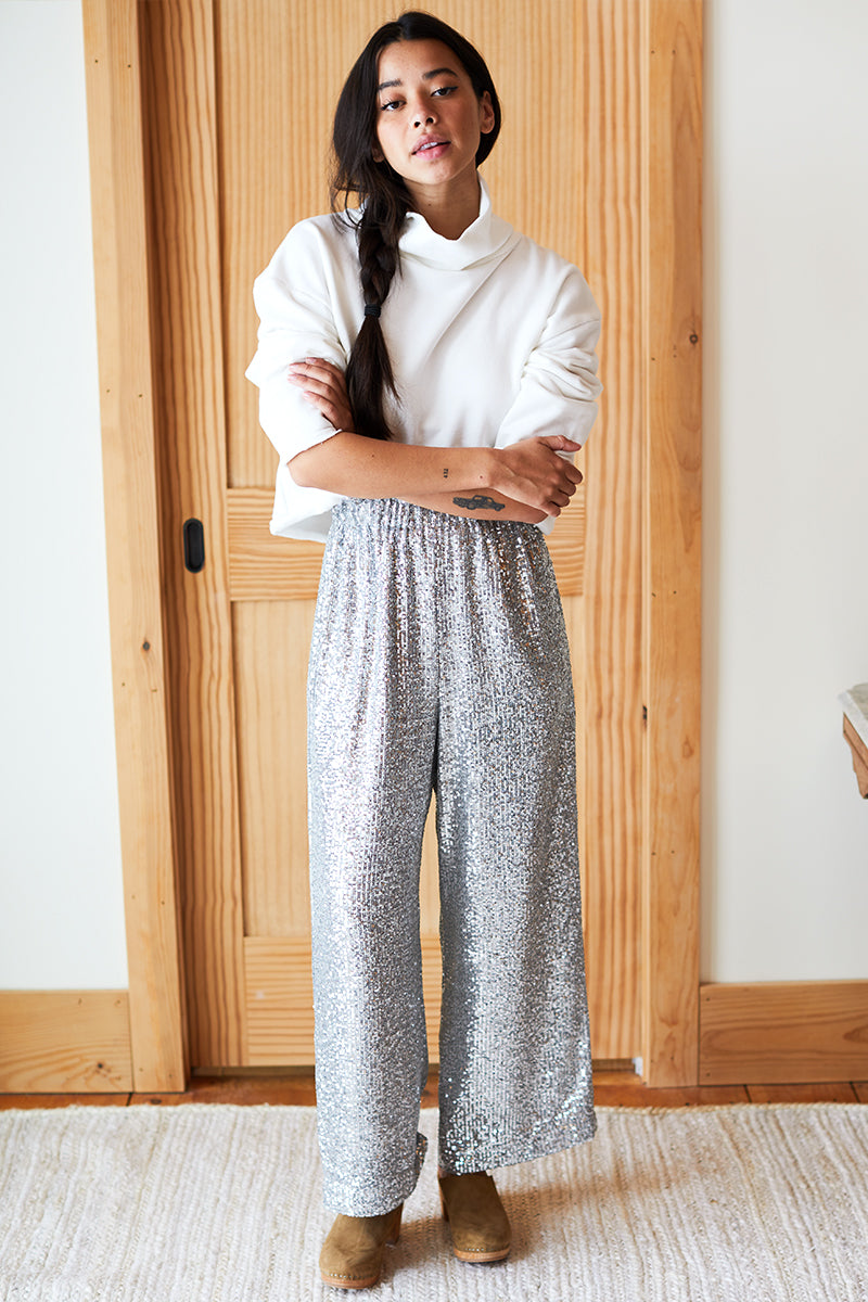 Wide Leg Pant - Silver Sequin