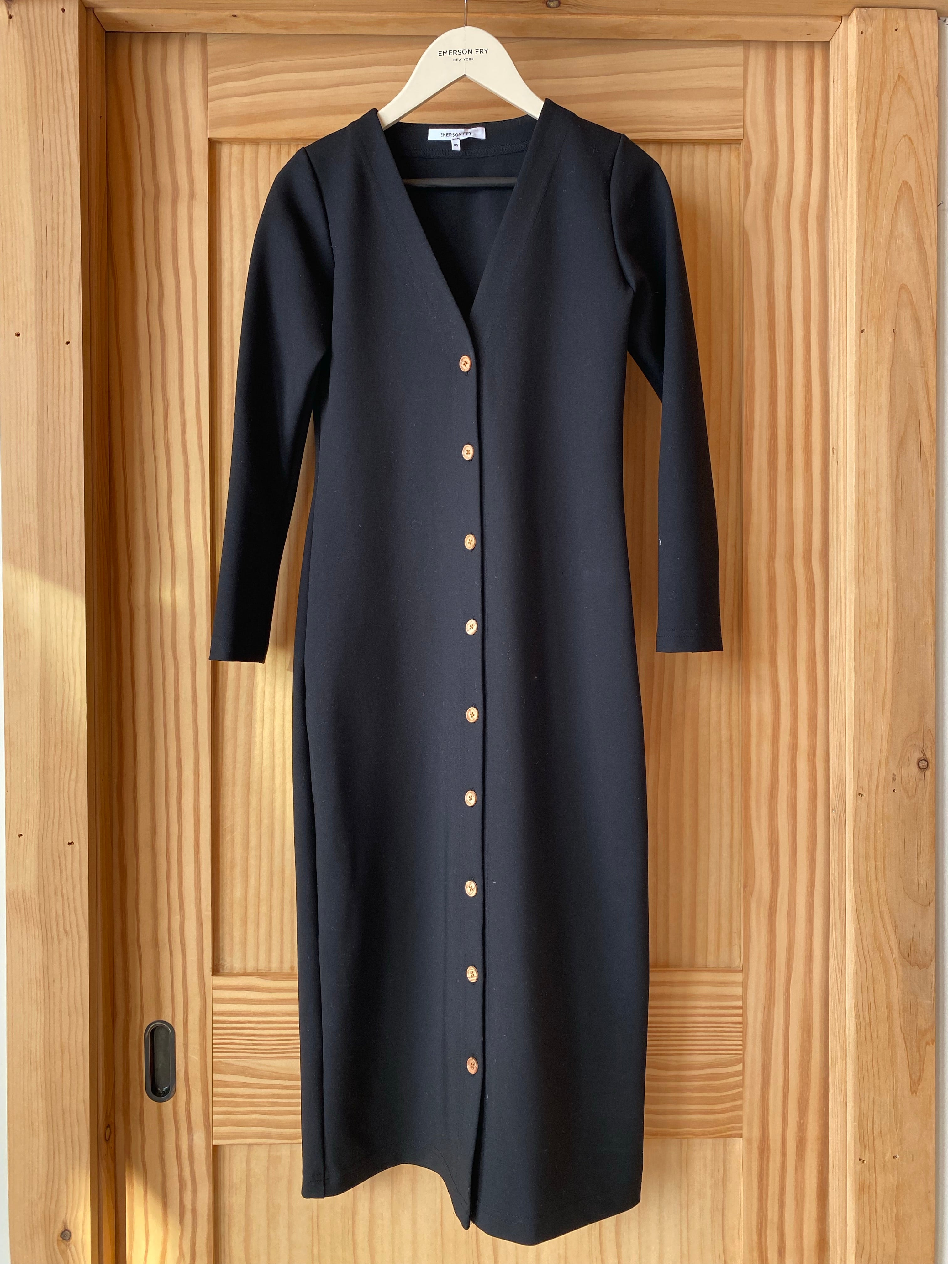 Long Sleeve V Dress - Black Ponte