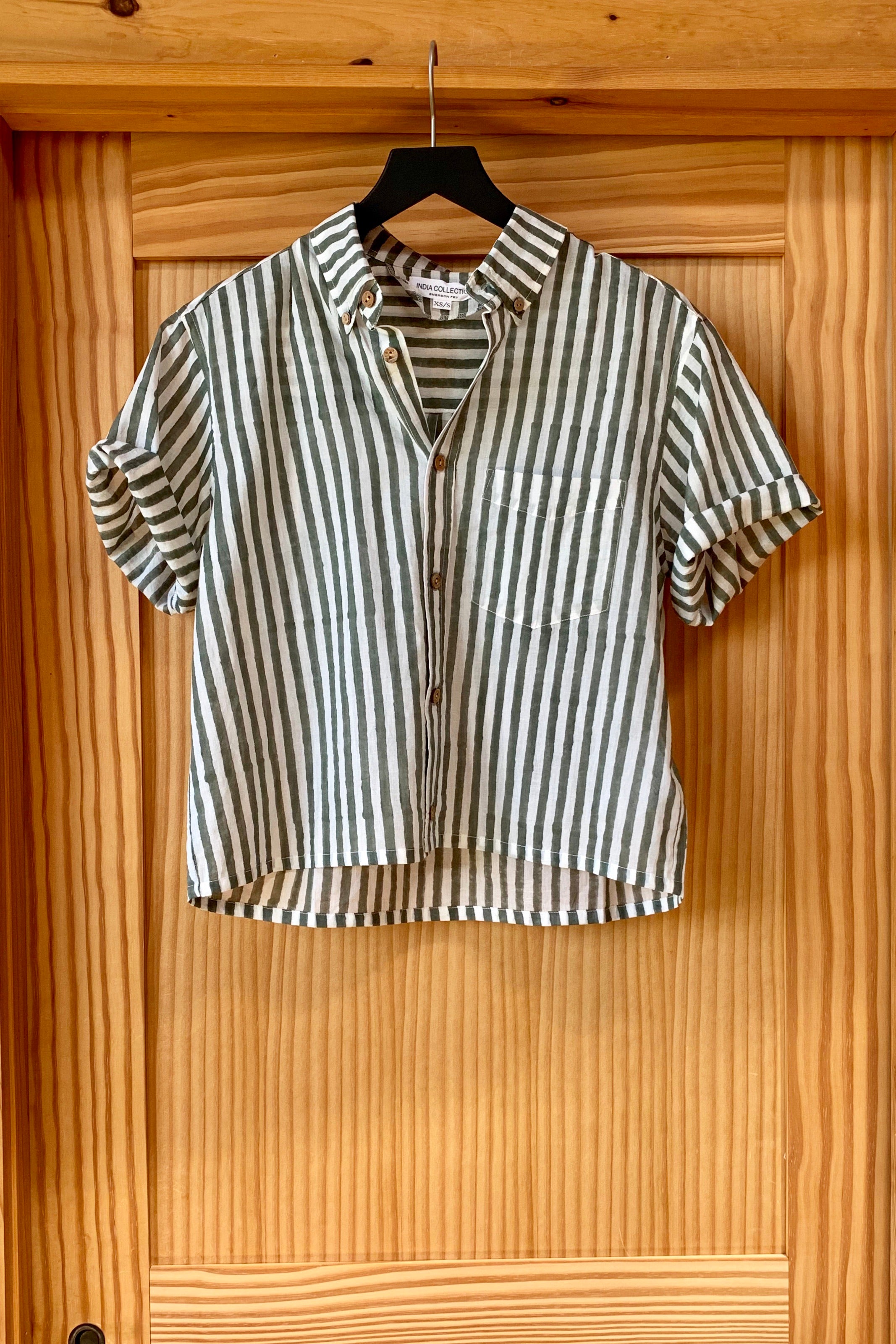 Boxy Shirt - Moss Stripe Lightweight Cotton Organic