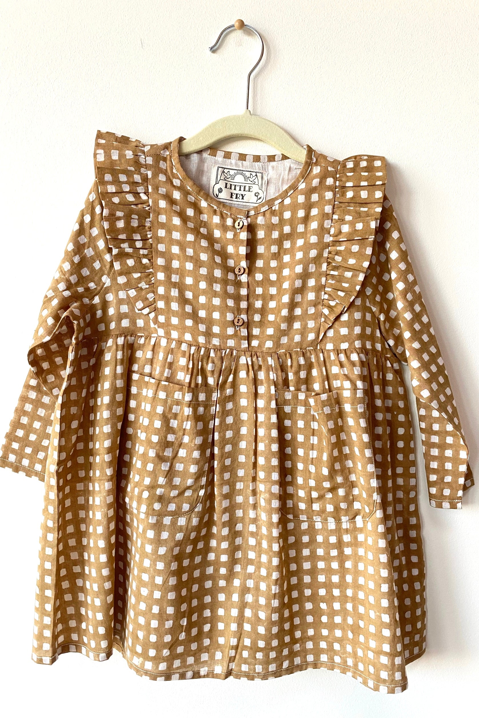 Little Fry Little Dress - Ochre Gingham Organic