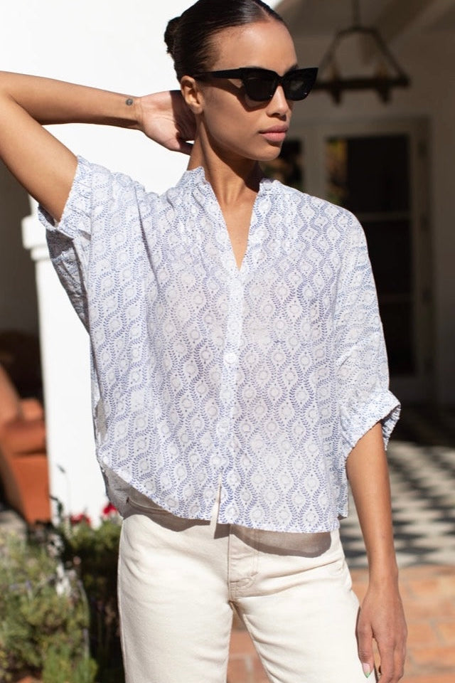 Mandarin Collar Top - Solstice Indigo Organic